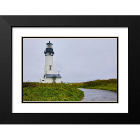 USA, Oregon Yaquina Head Lighthouse on foggy day Black Modern Wood Framed Art Print with Double Matting by Carter, Jean