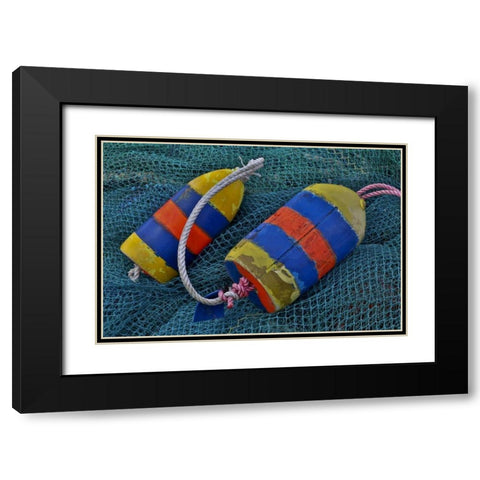 Oregon, Garibaldi Blue fishing nets with buoys Black Modern Wood Framed Art Print with Double Matting by Carter, Jean