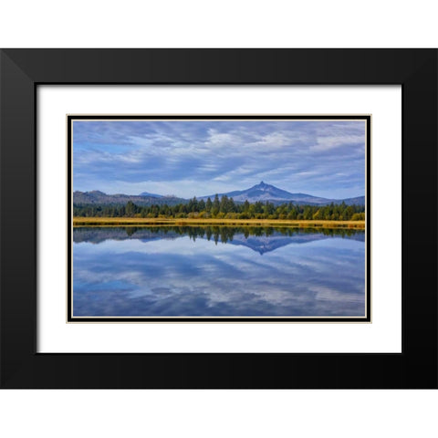 OR, Clouds reflect in small lake Black Modern Wood Framed Art Print with Double Matting by Carter, Jean