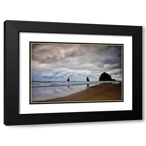 Oregon, Cannon Beach Haystack Rock at low tide Black Modern Wood Framed Art Print with Double Matting by Carter, Jean