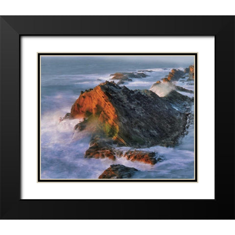 OR, Shore Acres SP Sunset on ocean shore cliffs Black Modern Wood Framed Art Print with Double Matting by Terrill, Steve