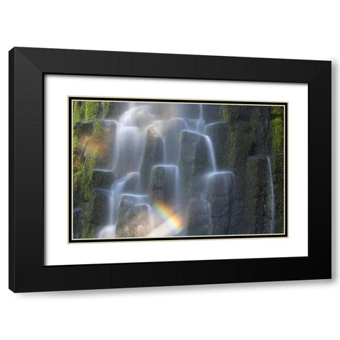 OR, Proxy Falls Waterfall rainbow over columns Black Modern Wood Framed Art Print with Double Matting by Delisle, Gilles