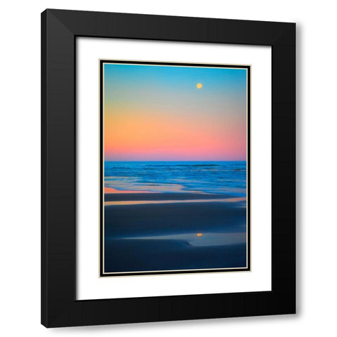 Oregon-Bandon Beach and full moonset Black Modern Wood Framed Art Print with Double Matting by Jaynes Gallery