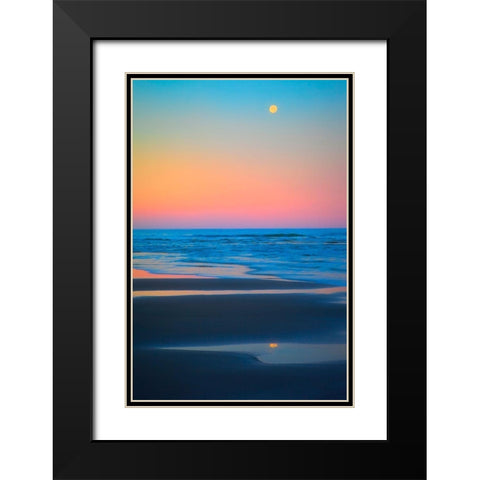 Oregon-Bandon Beach and full moonset Black Modern Wood Framed Art Print with Double Matting by Jaynes Gallery
