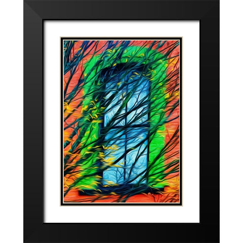 Oregon-Silverton Abstract of autumn leaves and building window Black Modern Wood Framed Art Print with Double Matting by Jaynes Gallery