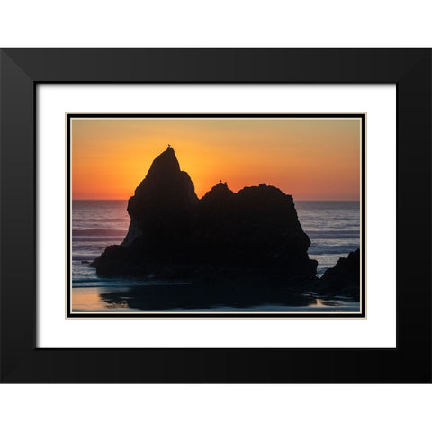 Humbug Point at sunset near Cannon Beach-Oregon-USA Black Modern Wood Framed Art Print with Double Matting by Haney, Chuck