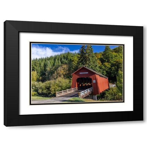 Chitwood Covered Bridge over the Yaquina River in Lincoln County-Oregon-USA Black Modern Wood Framed Art Print with Double Matting by Haney, Chuck
