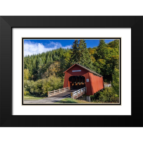 Chitwood Covered Bridge over the Yaquina River in Lincoln County-Oregon-USA Black Modern Wood Framed Art Print with Double Matting by Haney, Chuck
