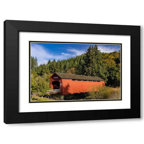 Chitwood Covered Bridge over the Yaquina River in Lincoln County-Oregon-USA Black Modern Wood Framed Art Print with Double Matting by Haney, Chuck