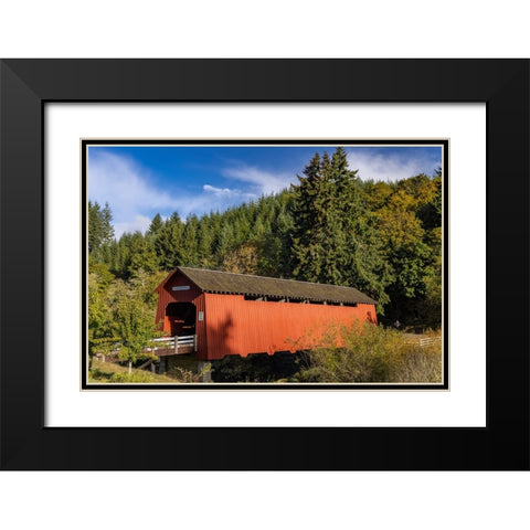 Chitwood Covered Bridge over the Yaquina River in Lincoln County-Oregon-USA Black Modern Wood Framed Art Print with Double Matting by Haney, Chuck