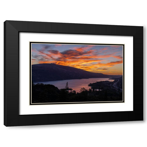 Vivid sunrise clouds over the Columbia River near Rowena-Oregon-USA Black Modern Wood Framed Art Print with Double Matting by Haney, Chuck