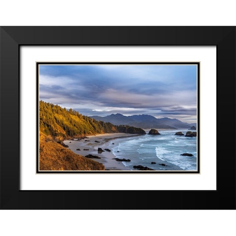 Crescent Beach at Ecola State Park in Cannon Beach-Oregon-USA Black Modern Wood Framed Art Print with Double Matting by Haney, Chuck