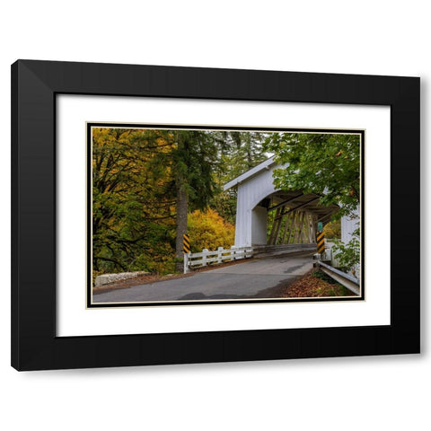 Hannah Covered Bridge spans Thomas Creek in Linn County-Oregon-USA Black Modern Wood Framed Art Print with Double Matting by Haney, Chuck