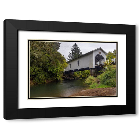 Hoffman Covered Bridge over Crabtree Creek in Linn County-Oregon-USA Black Modern Wood Framed Art Print with Double Matting by Haney, Chuck