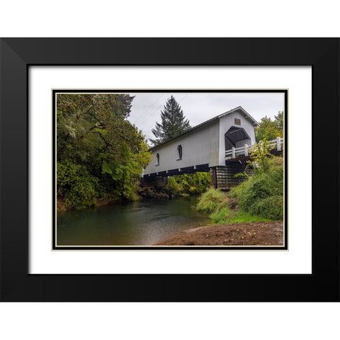 Hoffman Covered Bridge over Crabtree Creek in Linn County-Oregon-USA Black Modern Wood Framed Art Print with Double Matting by Haney, Chuck
