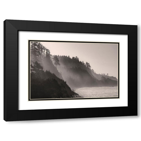 Sea mist rises along Indian Beach at Ecola State Park in Cannon Beach-Oregon-USA Black Modern Wood Framed Art Print with Double Matting by Haney, Chuck