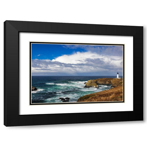 Yaquina Head Lighthouse in Newport-Oregon-USA Black Modern Wood Framed Art Print with Double Matting by Haney, Chuck