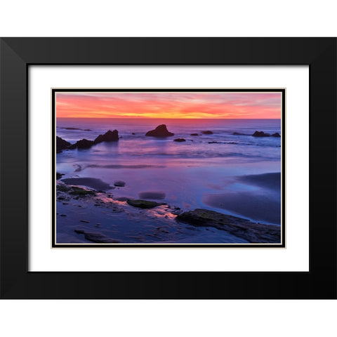 USA- Oregon. Seal Rock State Recreation Site sunset at low tide Black Modern Wood Framed Art Print with Double Matting by Gulin, Darrell