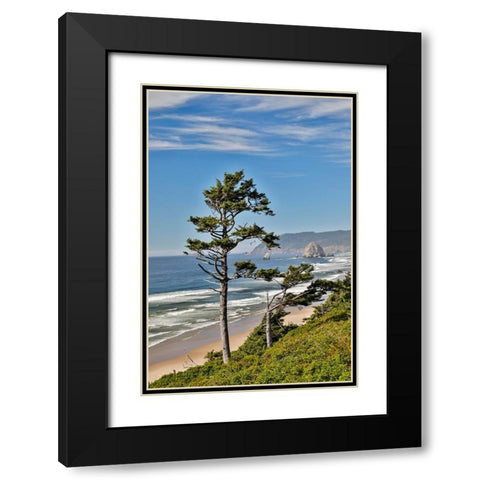 USA- Oregon. Cannon Beach with Haystack Black Modern Wood Framed Art Print with Double Matting by Gulin, Darrell