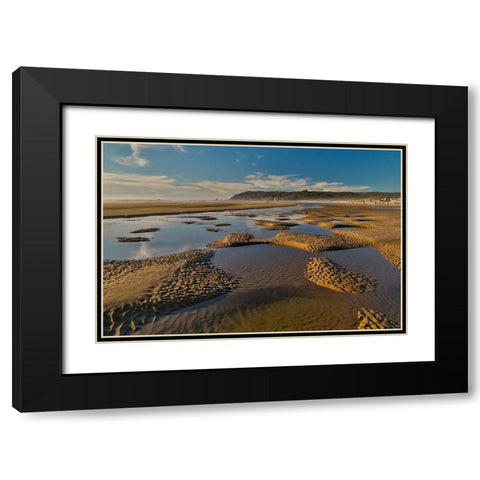 USA- Oregon. Cannon Beach low tide and ripples in the sand. Black Modern Wood Framed Art Print with Double Matting by Gulin, Darrell