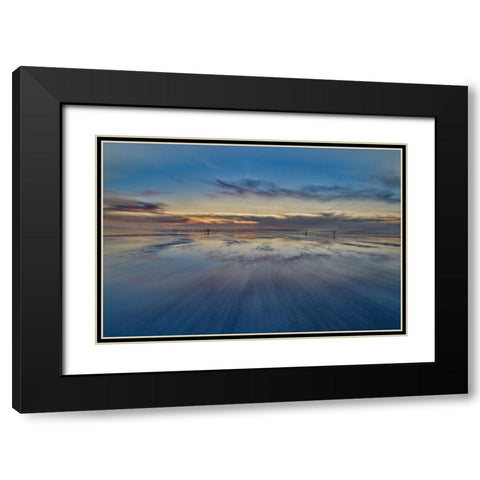 USA- Oregon. Cannon Beach low tide and ripples in the sand. Black Modern Wood Framed Art Print with Double Matting by Gulin, Darrell