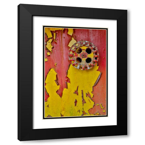 USA- Oregon- Tillamook. Old fire truck with gauges and valves with colorful pealing paint Black Modern Wood Framed Art Print with Double Matting by Gulin, Darrell