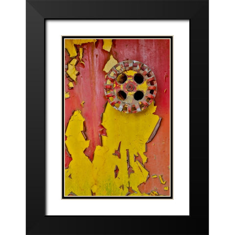 USA- Oregon- Tillamook. Old fire truck with gauges and valves with colorful pealing paint Black Modern Wood Framed Art Print with Double Matting by Gulin, Darrell