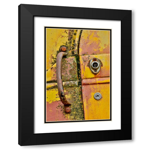 USA- Oregon- Tillamook. Close-up of old and rusted truck door handle Black Modern Wood Framed Art Print with Double Matting by Gulin, Darrell