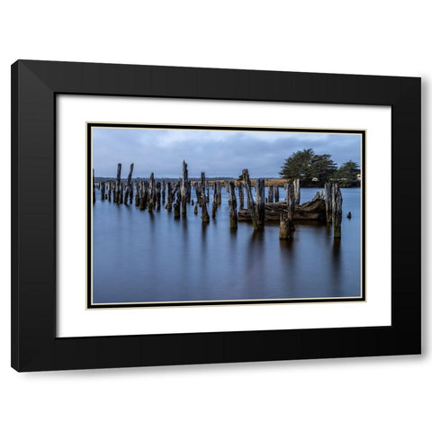 Usa-Oregon-Bandon Bandon Pier-Long Exposure Black Modern Wood Framed Art Print with Double Matting by Looney, Hollice