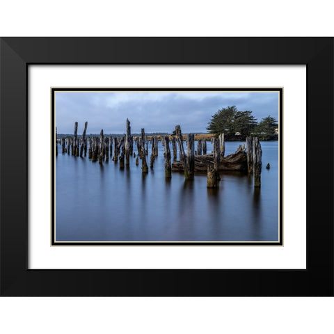 Usa-Oregon-Bandon Bandon Pier-Long Exposure Black Modern Wood Framed Art Print with Double Matting by Looney, Hollice