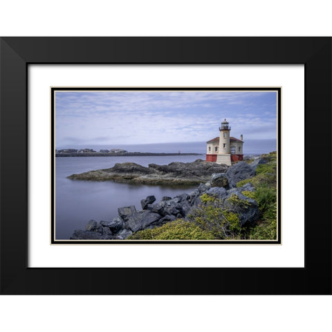 Usa-Oregon-Bandon Coquille River Lighthouse Black Modern Wood Framed Art Print with Double Matting by Looney, Hollice