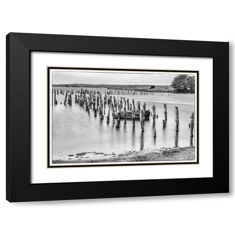 Usa-Oregon-Bandon Bandon Pier-Long Exposure Black Modern Wood Framed Art Print with Double Matting by Looney, Hollice