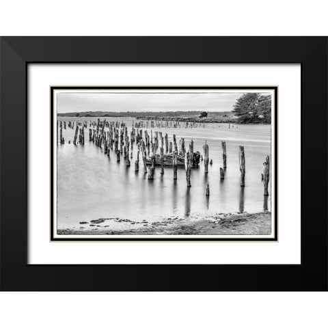 Usa-Oregon-Bandon Bandon Pier-Long Exposure Black Modern Wood Framed Art Print with Double Matting by Looney, Hollice