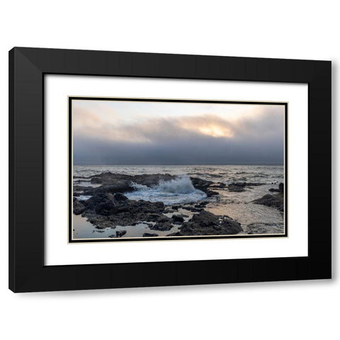 Usa-Oregon-Yachats Thors Well-Waves Crashing into Thors Well Black Modern Wood Framed Art Print with Double Matting by Looney, Hollice