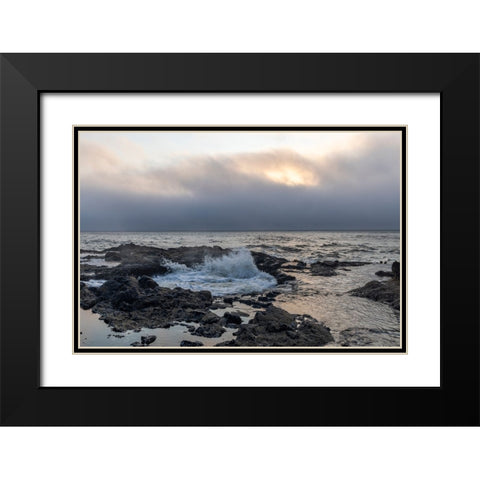 Usa-Oregon-Yachats Thors Well-Waves Crashing into Thors Well Black Modern Wood Framed Art Print with Double Matting by Looney, Hollice