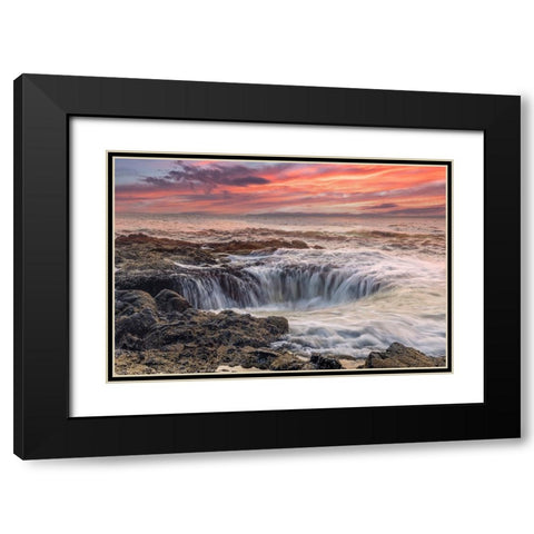 Usa-Oregon-Yachats Thors Well-Waves Crashing into Thors Well Black Modern Wood Framed Art Print with Double Matting by Looney, Hollice