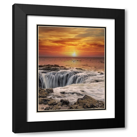 Usa-Oregon-Yachats Thors Well-Waves Crashing into Thors Well Black Modern Wood Framed Art Print with Double Matting by Looney, Hollice