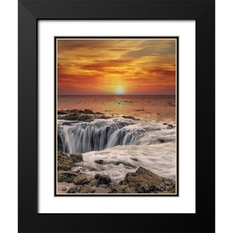 Usa-Oregon-Yachats Thors Well-Waves Crashing into Thors Well Black Modern Wood Framed Art Print with Double Matting by Looney, Hollice