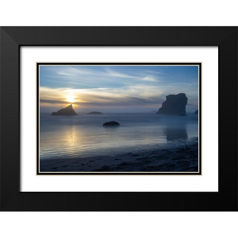Usa-Oregon-Bandon Bandon Beach-Sunset at the Beach Black Modern Wood Framed Art Print with Double Matting by Looney, Hollice