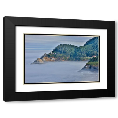 Usa-Oregon-Florence Heceta Head Lighthouse Black Modern Wood Framed Art Print with Double Matting by Looney, Hollice