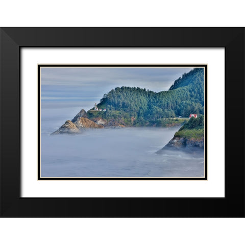 Usa-Oregon-Florence Heceta Head Lighthouse Black Modern Wood Framed Art Print with Double Matting by Looney, Hollice