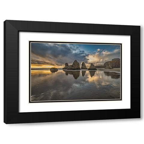 Bandon Beach-Oregon Black Modern Wood Framed Art Print with Double Matting by Ford, John