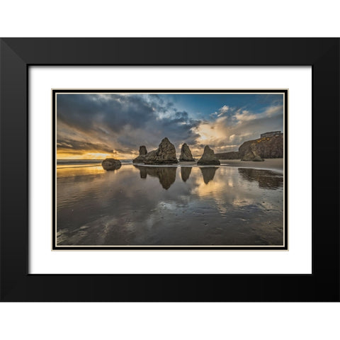 Bandon Beach-Oregon Black Modern Wood Framed Art Print with Double Matting by Ford, John