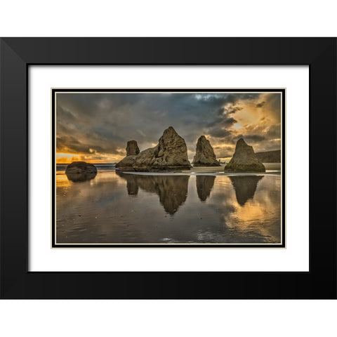 Bandon Beach-Oregon Black Modern Wood Framed Art Print with Double Matting by Ford, John