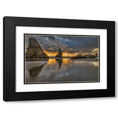 Bandon Beach-Oregon Black Modern Wood Framed Art Print with Double Matting by Ford, John