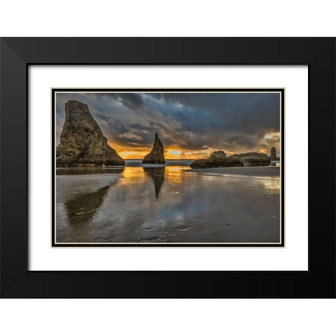 Bandon Beach-Oregon Black Modern Wood Framed Art Print with Double Matting by Ford, John