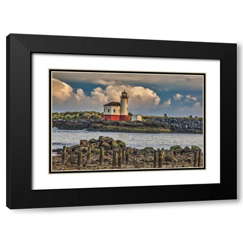 Coquille River Lighthouse-Bandon-Oregon Black Modern Wood Framed Art Print with Double Matting by Ford, John