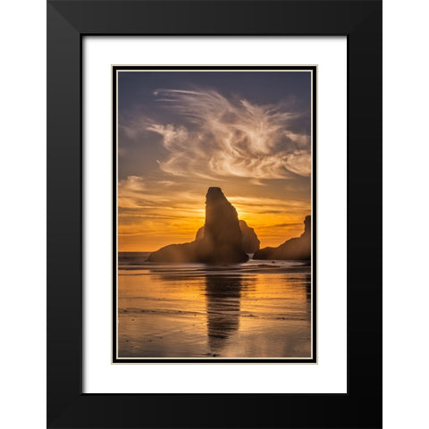 Bandon Beach-Oregon Black Modern Wood Framed Art Print with Double Matting by Ford, John