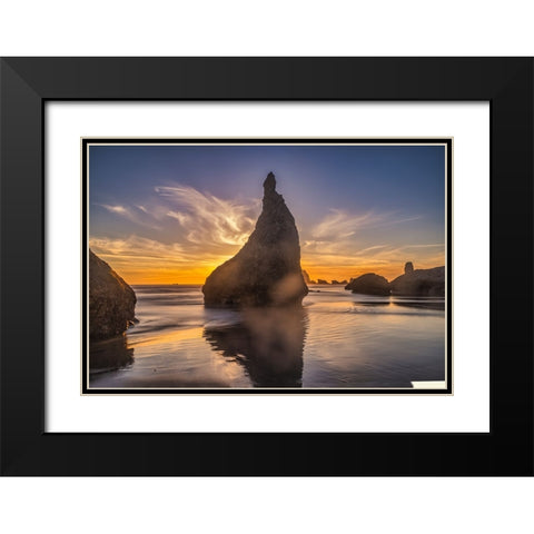 Bandon Beach-Oregon Black Modern Wood Framed Art Print with Double Matting by Ford, John