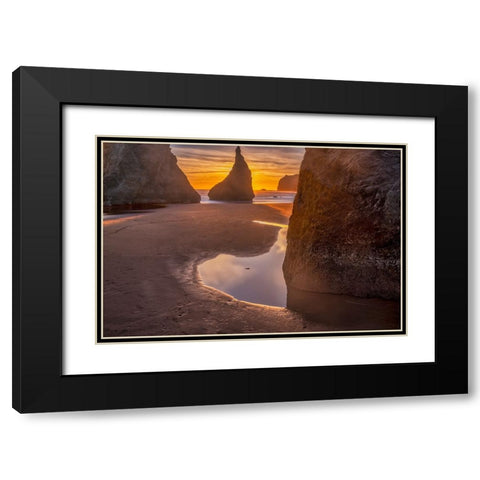 Bandon Beach-Oregon Black Modern Wood Framed Art Print with Double Matting by Ford, John